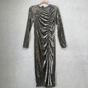 Kahlana Barfield Brown Dress Womens Medium Gray Velvet Long Sleeve Ruched Midi